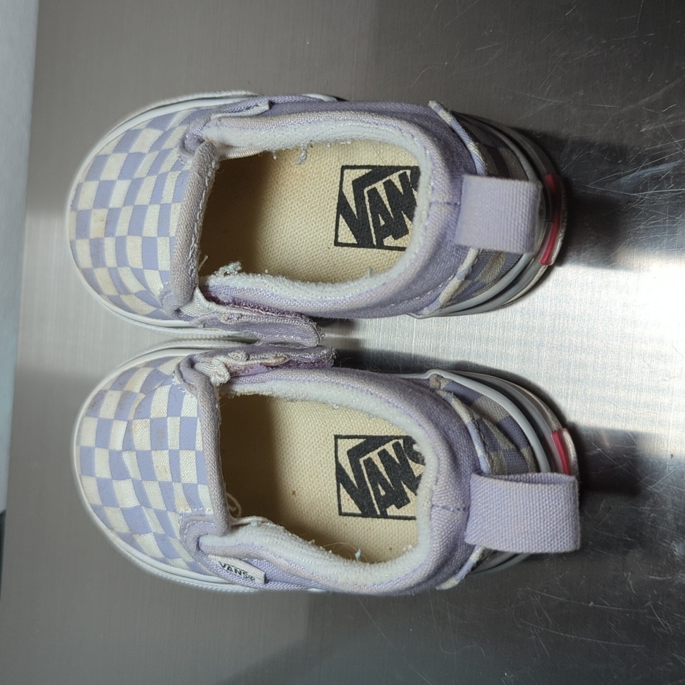 Vans Purple and White Slip-on Checkerboard Sneakers Toddler Girls Size 5.5 - Picture 4 of 6